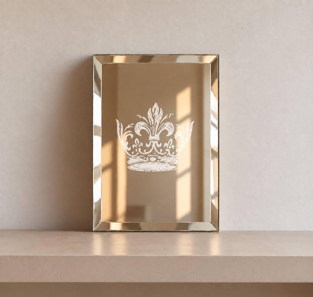 Miroir rectangulaire décoratif avec une couronne dessinée à la main au feutre blanc